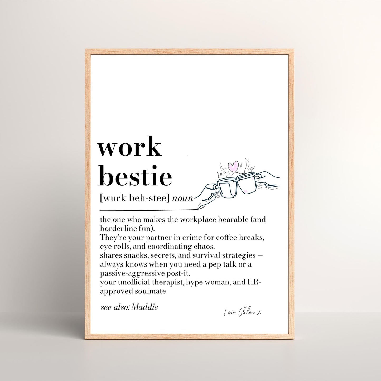 Work Bestie Definition Print, Funny Work Friend Gift, Colleague Leaving Gift, Office Secret Santa, Personalised Work Best Friend Print