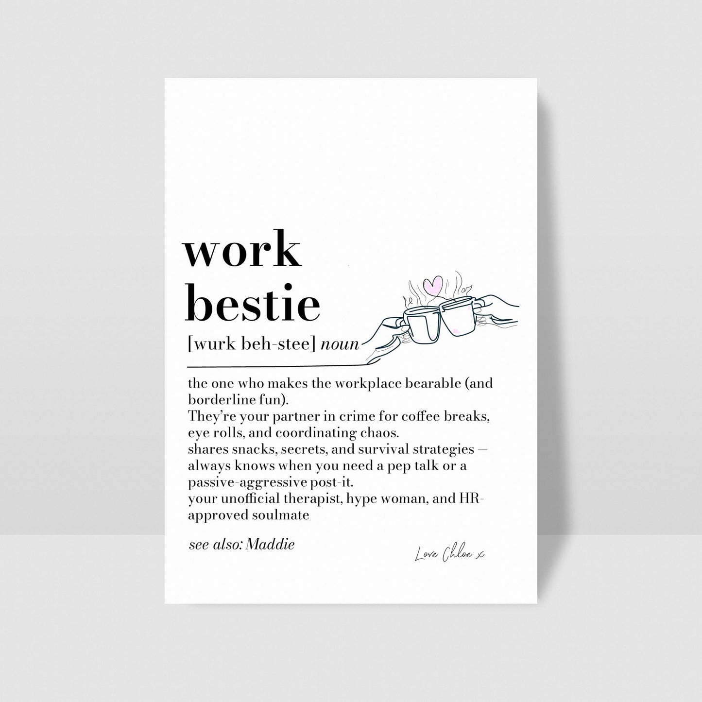 Work Bestie Definition Print, Funny Work Friend Gift, Colleague Leaving Gift, Office Secret Santa, Personalised Work Best Friend Print