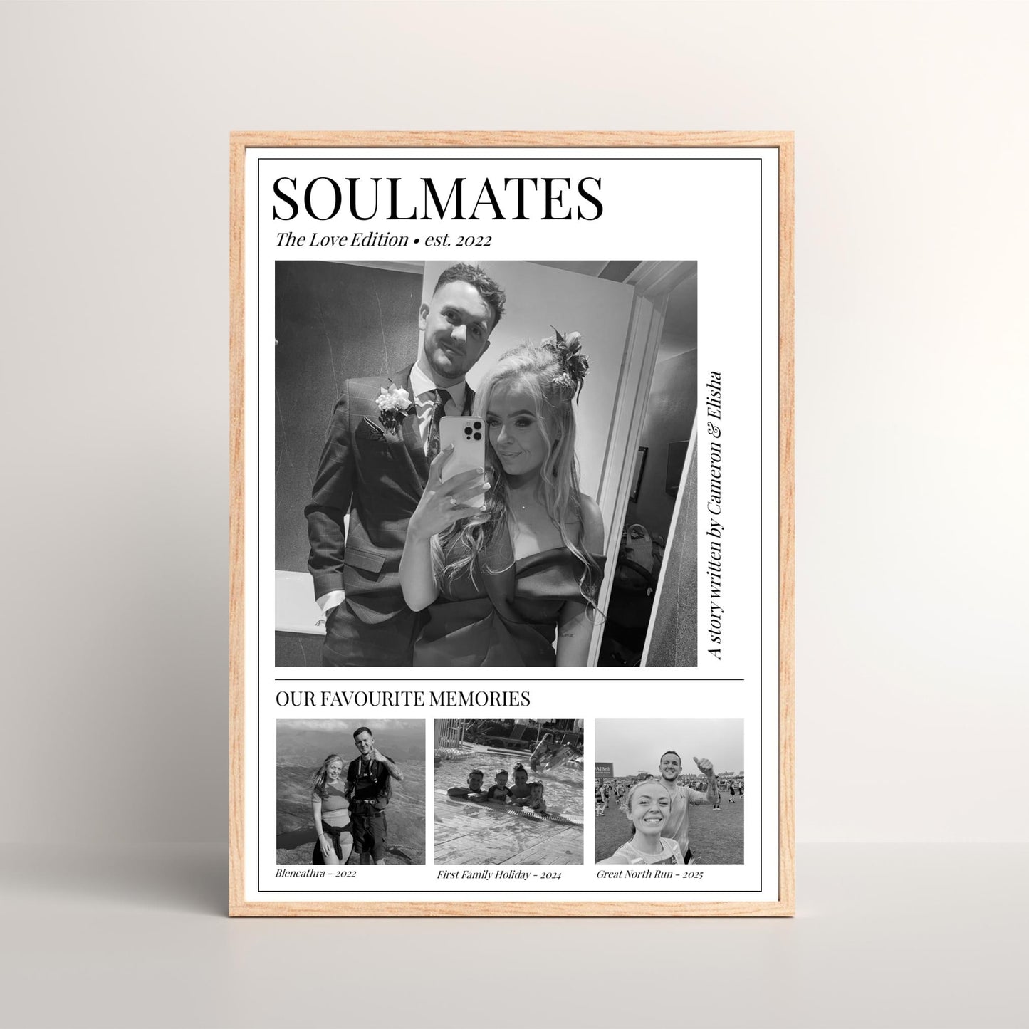 Soulmates Magazine-style photo collage, Personalised Couple Picture Gift, Modern Love Story Print, Romantic Present Valentines Anniversary