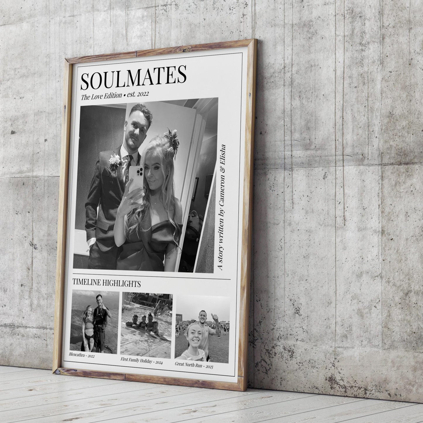 Soulmates Magazine-style photo collage, Personalised Couple Picture Gift, Modern Love Story Print, Romantic Present Valentines Anniversary