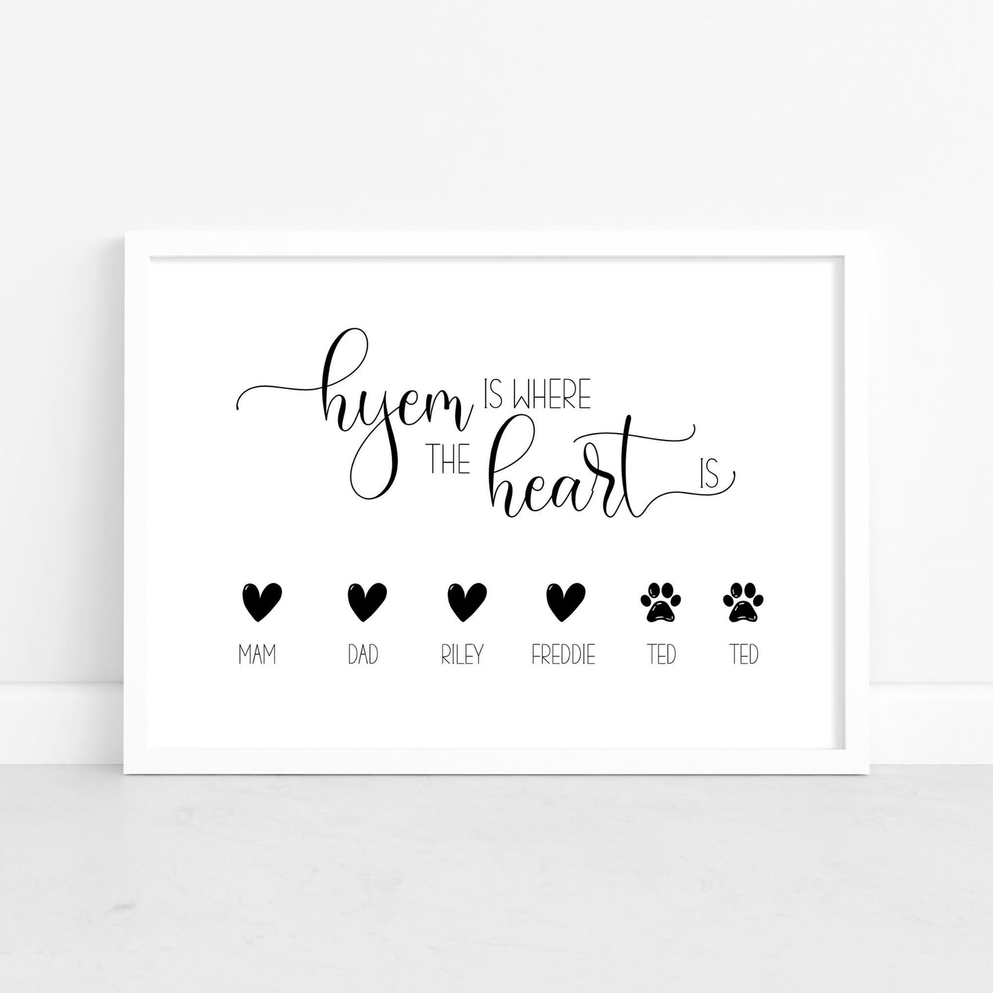 Personalised Hyem Family Wall Art Print, North East Home Decor, Custom Names Sign, Housewarming Gift Christmas