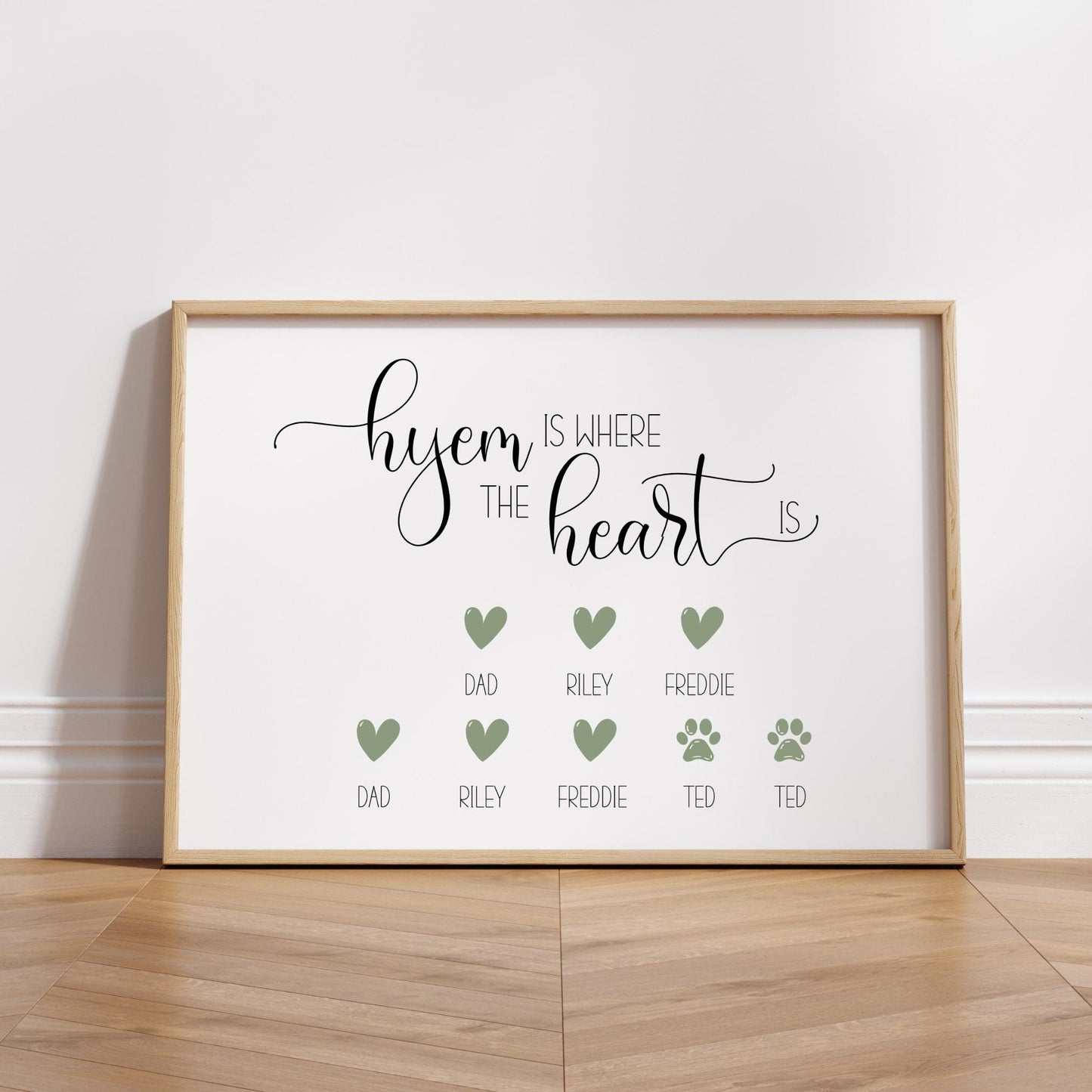 Personalised Hyem Family Wall Art Print, North East Home Decor, Custom Names Sign, Housewarming Gift Christmas