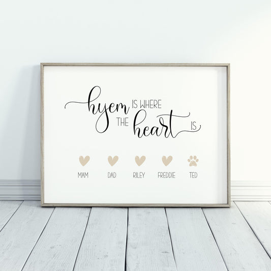 Personalised Hyem Family Wall Art Print, North East Home Decor, Custom Names Sign, Housewarming Gift Christmas