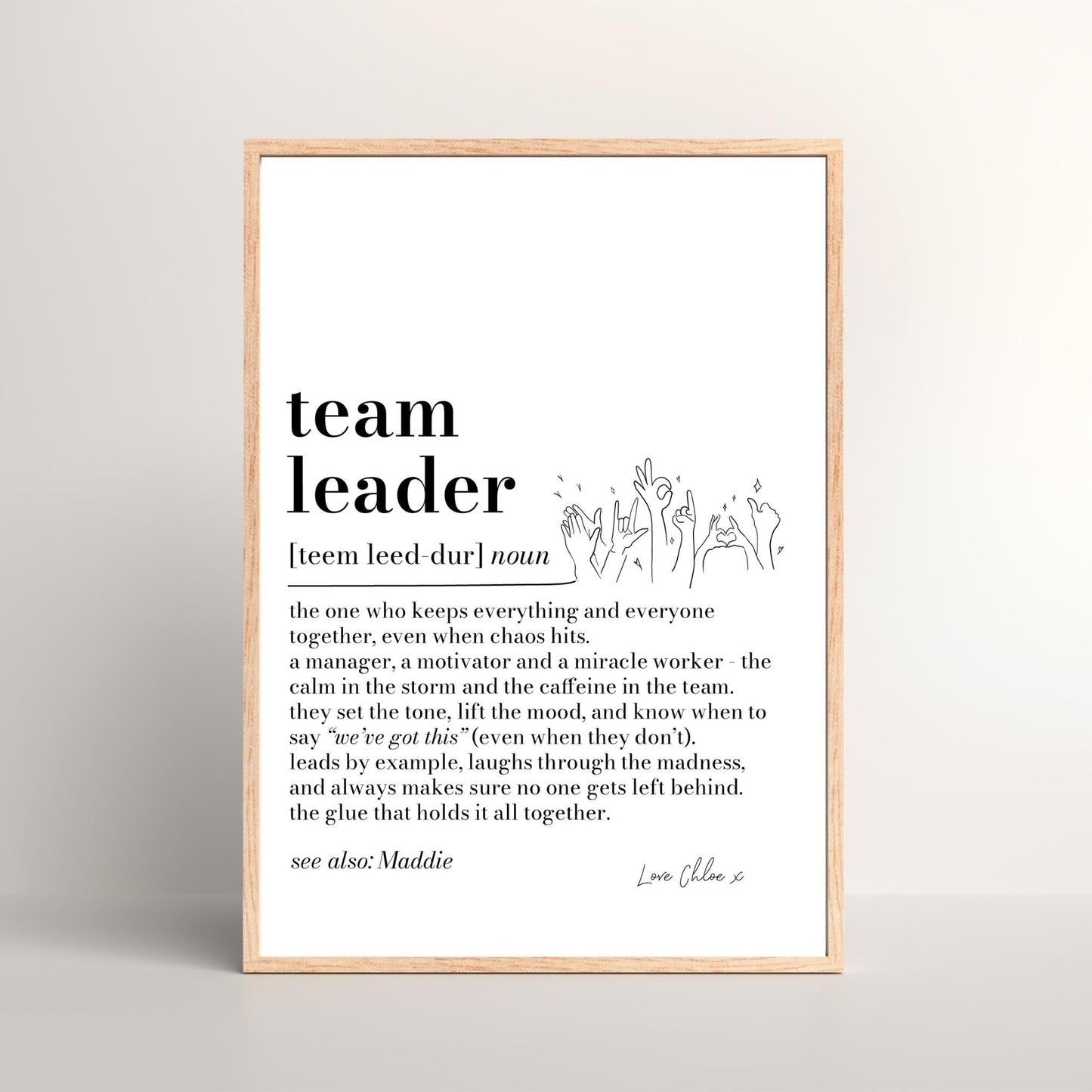 Team Leader Definition Print, Personalised Boss Gift, Office Wall Art, Manager Appreciation Print, Work Gift for Team Leader, Secret Santa