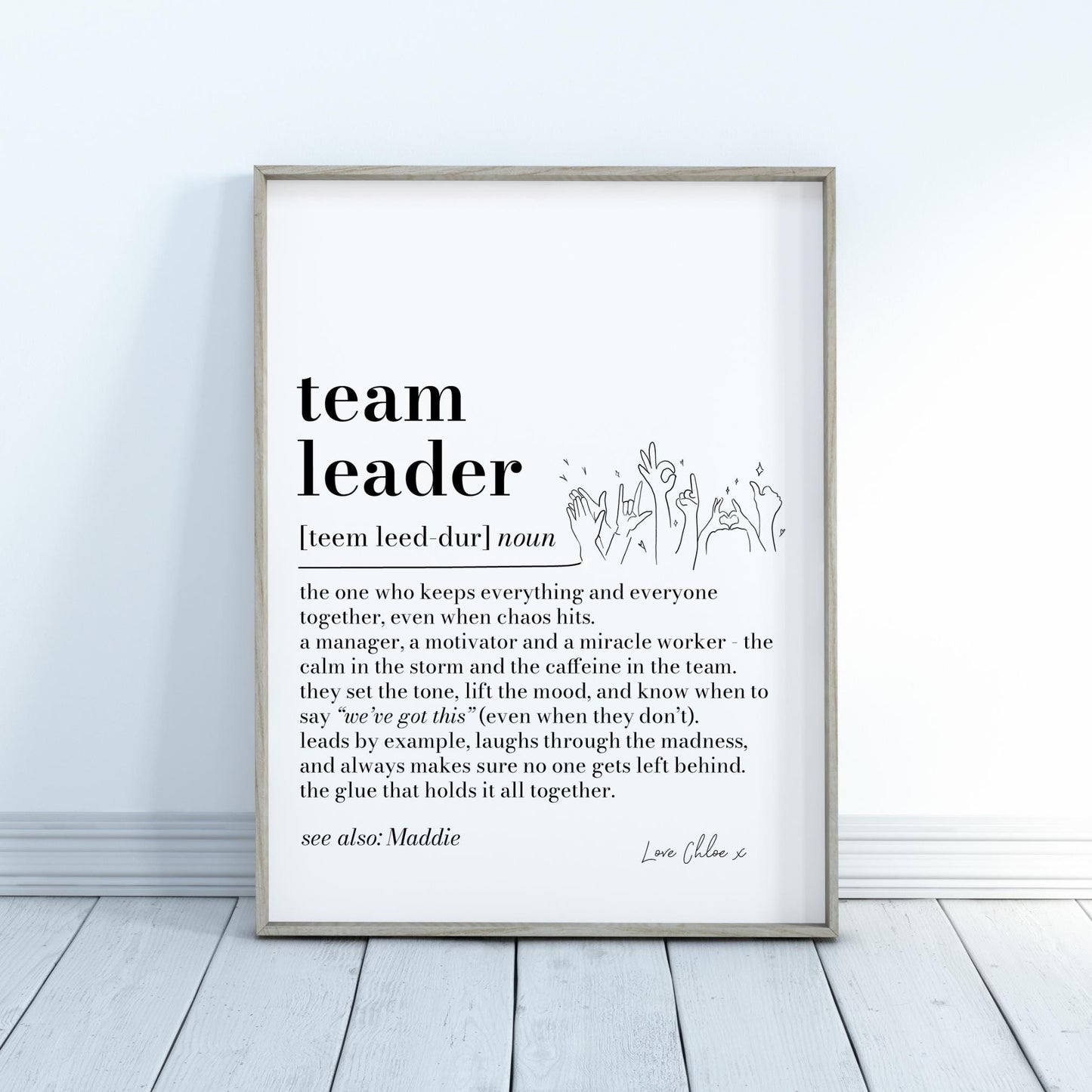 Team Leader Definition Print, Personalised Boss Gift, Office Wall Art, Manager Appreciation Print, Work Gift for Team Leader, Secret Santa