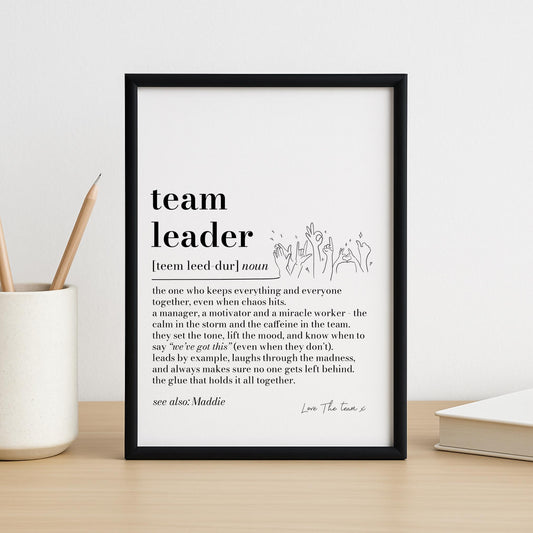 Team Leader Definition Print, Personalised Boss Gift, Office Wall Art, Manager Appreciation Print, Work Gift for Team Leader, Secret Santa