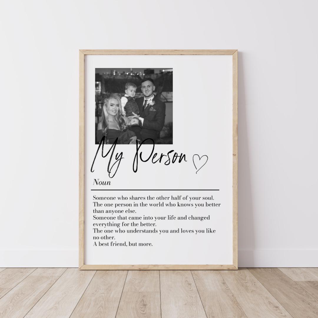 Personalised My Person Definition Print: Custom Photo Gift, Romantic Keepsake, Anniversary Boyfriend/Girlfriend Gift