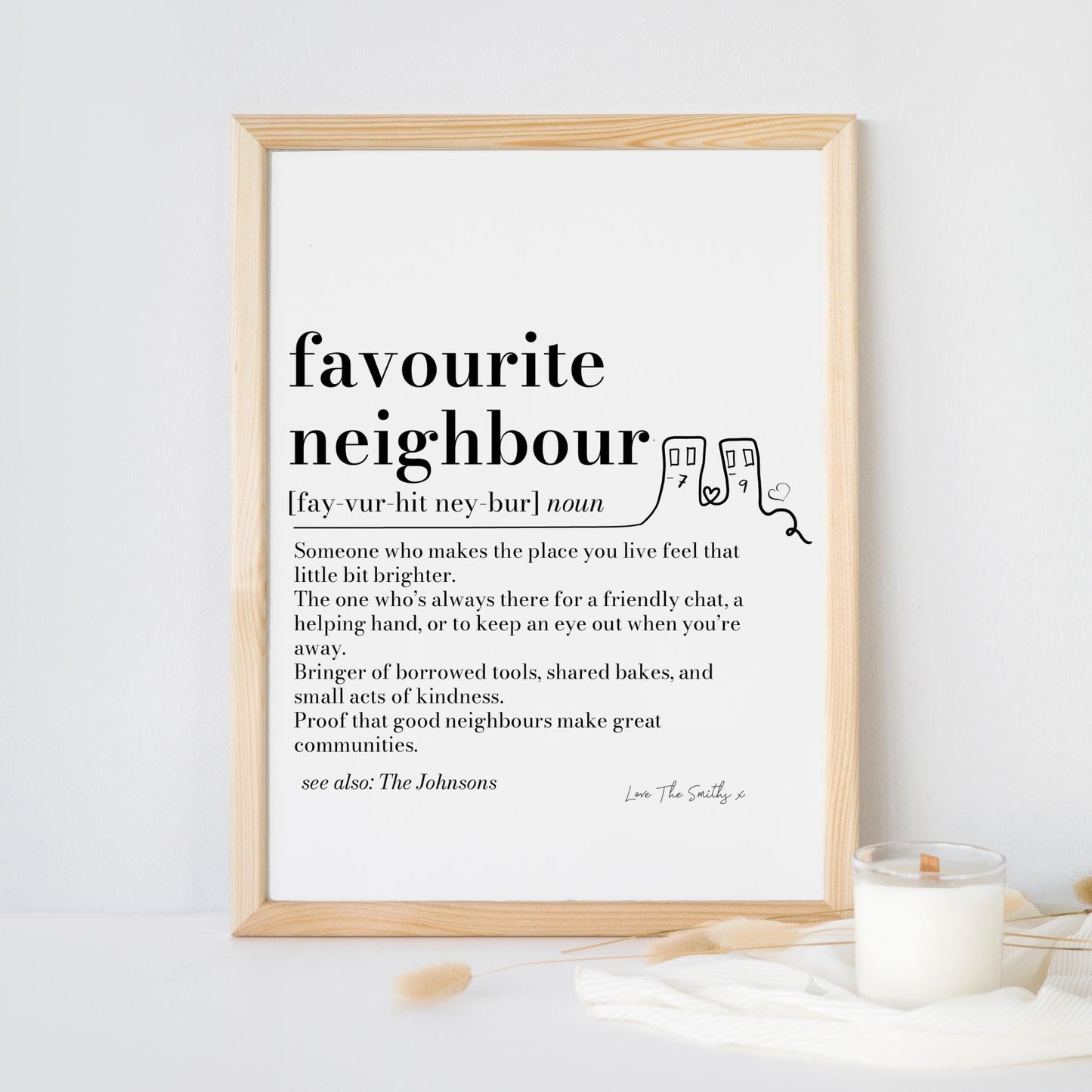 Favourite Neighbour Definition Print – Personalised Wall Art Gift for Neighbours, Housewarming, Christmas Present