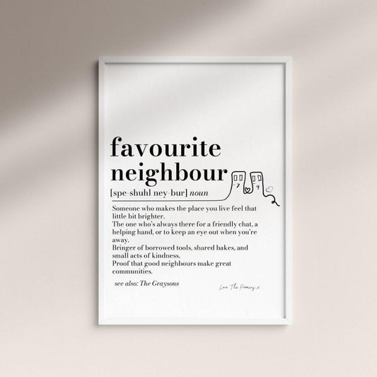 Favourite Neighbour Definition Print – Personalised Wall Art Gift for Neighbours, Housewarming, Christmas Present