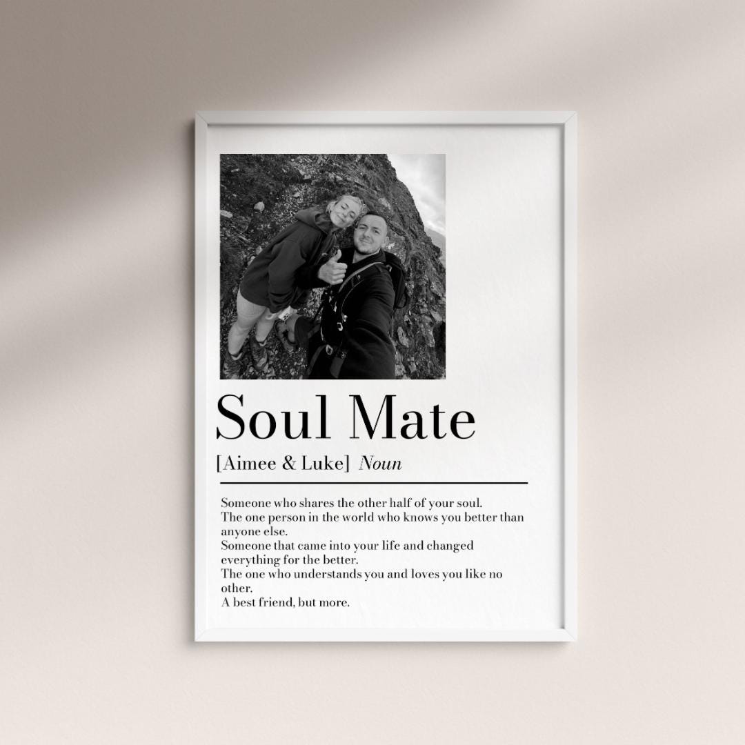 Personalised Couple Picture Collage Gift for Partner, Photo Gift for Her Him, Soulmate Definition, Wedding Gift for Them, Wife Husband Frame