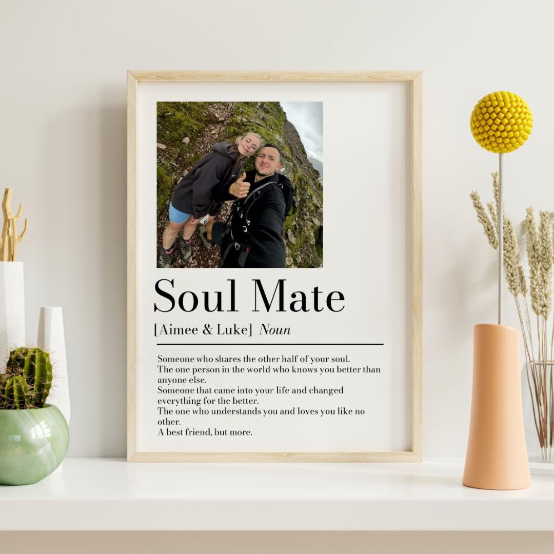 Personalised Couple Picture Collage Gift for Partner, Photo Gift for Her Him, Soulmate Definition, Wedding Gift for Them, Wife Husband Frame
