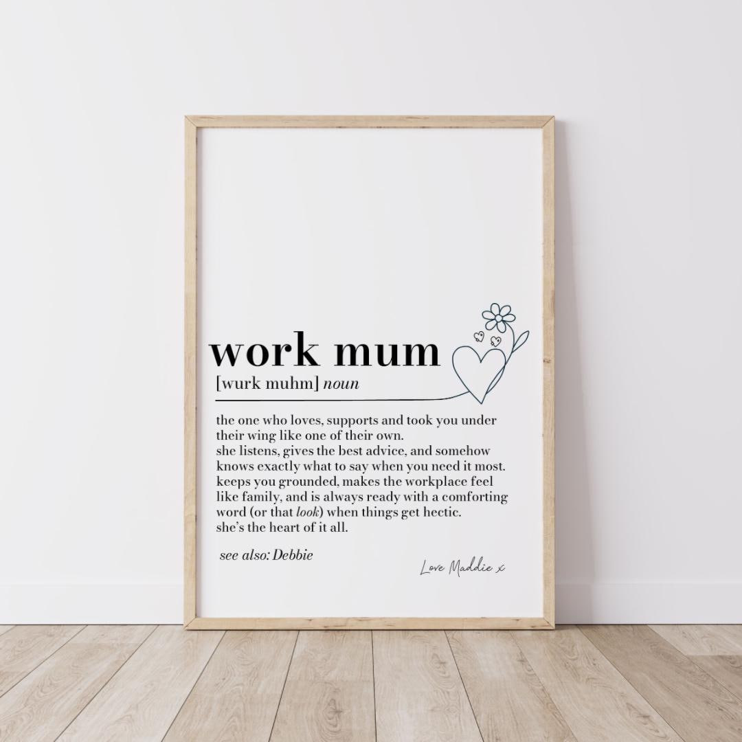Work Mum Definition Print, Personalised Work Mom Gift, Office Gift for Colleague, Workplace Appreciation, Secret Santa Ideas