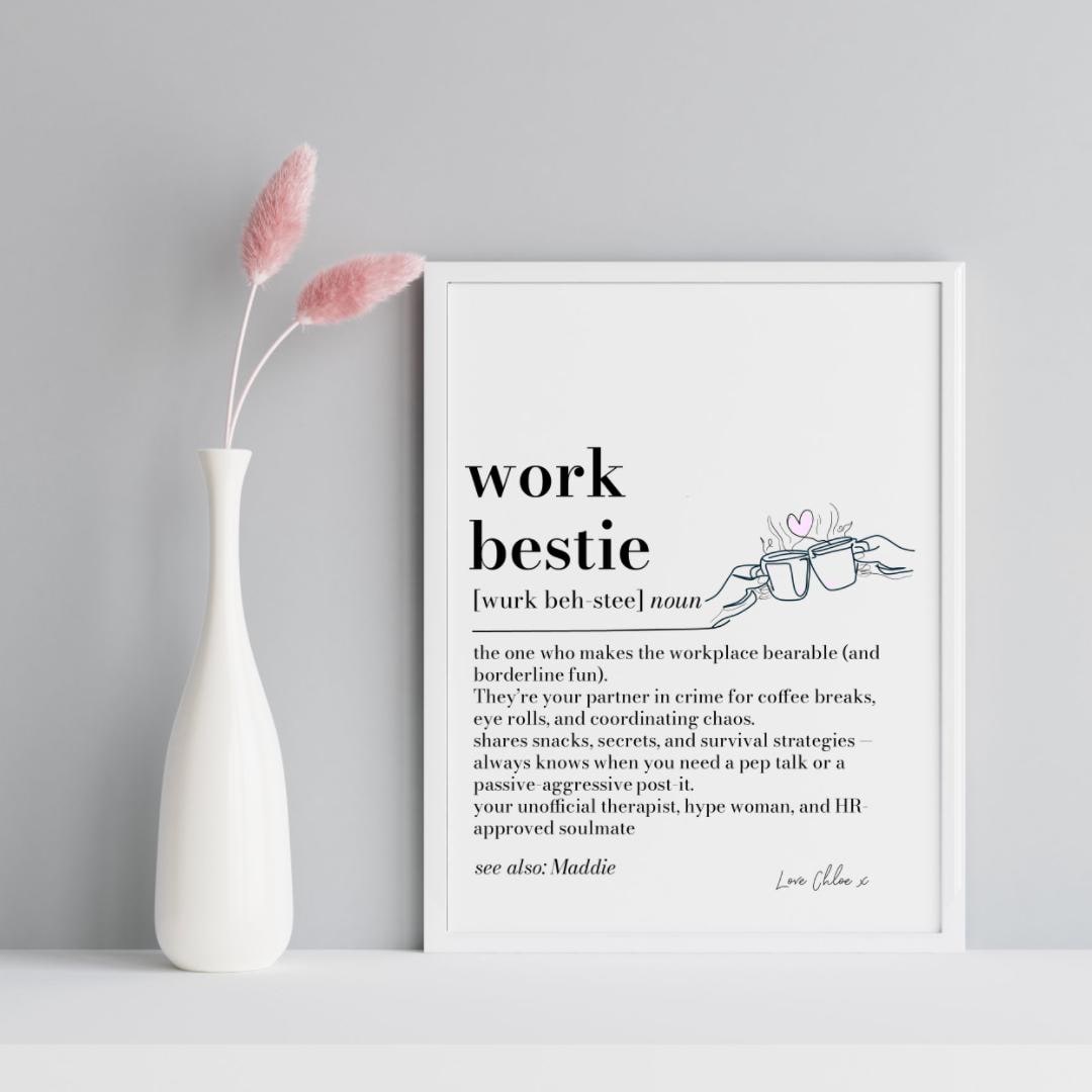 Work Bestie Definition Print, Funny Work Friend Gift, Colleague Leaving Gift, Office Secret Santa, Personalised Work Best Friend Print
