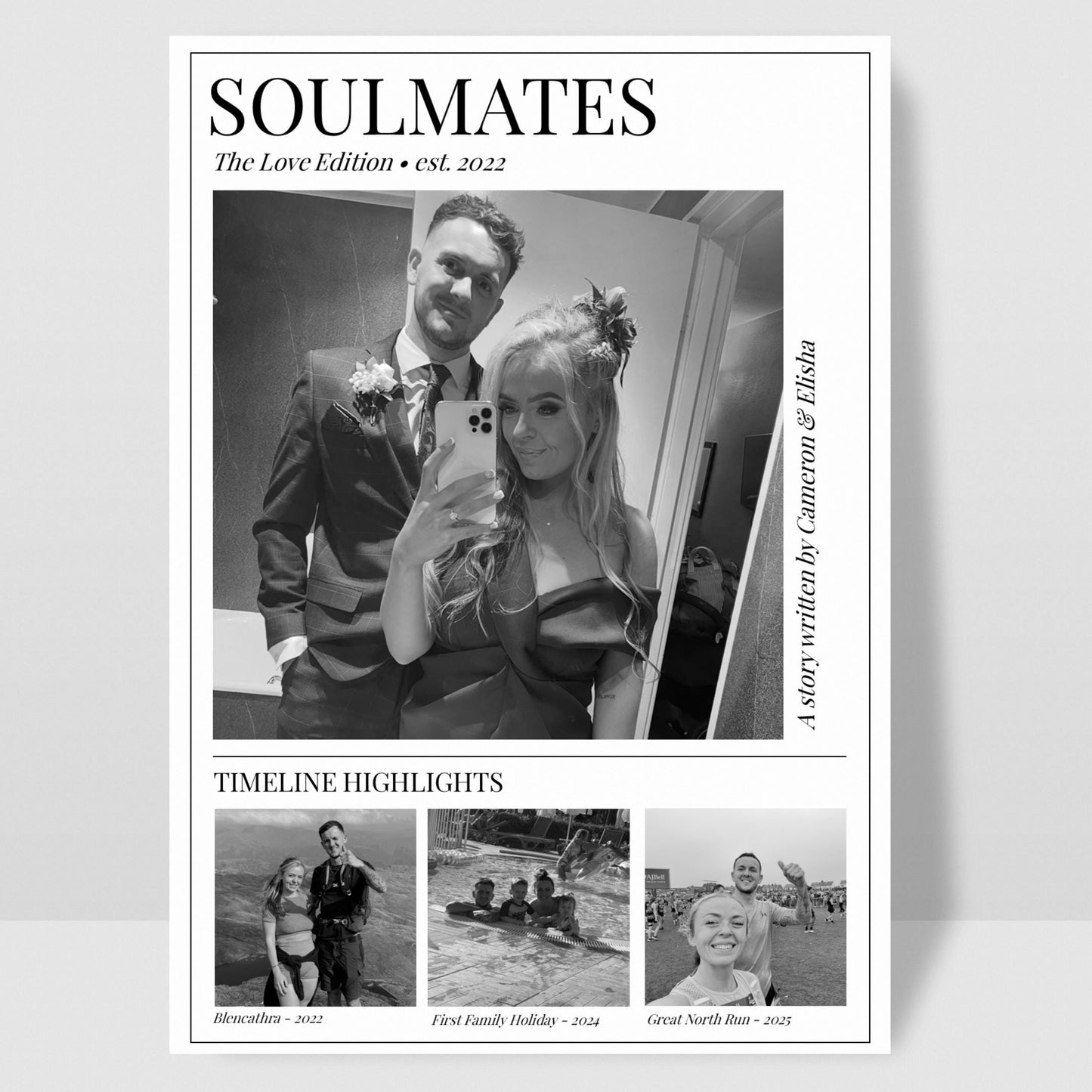 Soulmates Magazine-style photo collage, Personalised Couple Picture Gift, Modern Love Story Print, Romantic Present Valentines Anniversary