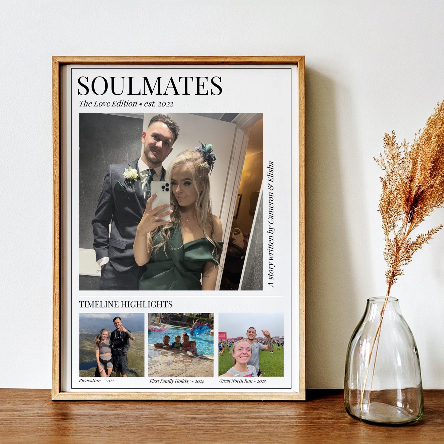 Soulmates Magazine-style photo collage, Personalised Couple Picture Gift, Modern Love Story Print, Romantic Present Valentines Anniversary