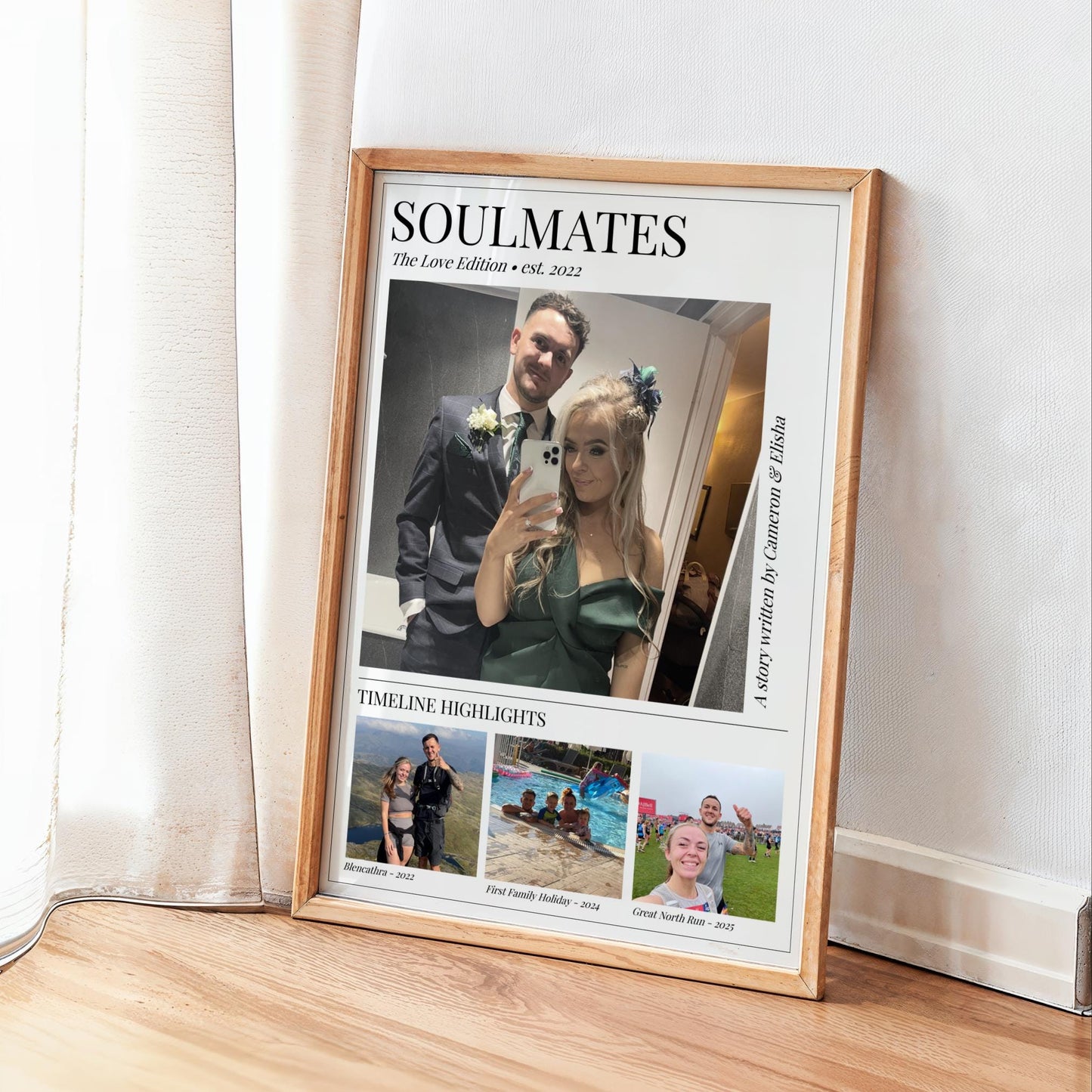 Soulmates Magazine-style photo collage, Personalised Couple Picture Gift, Modern Love Story Print, Romantic Present Valentines Anniversary