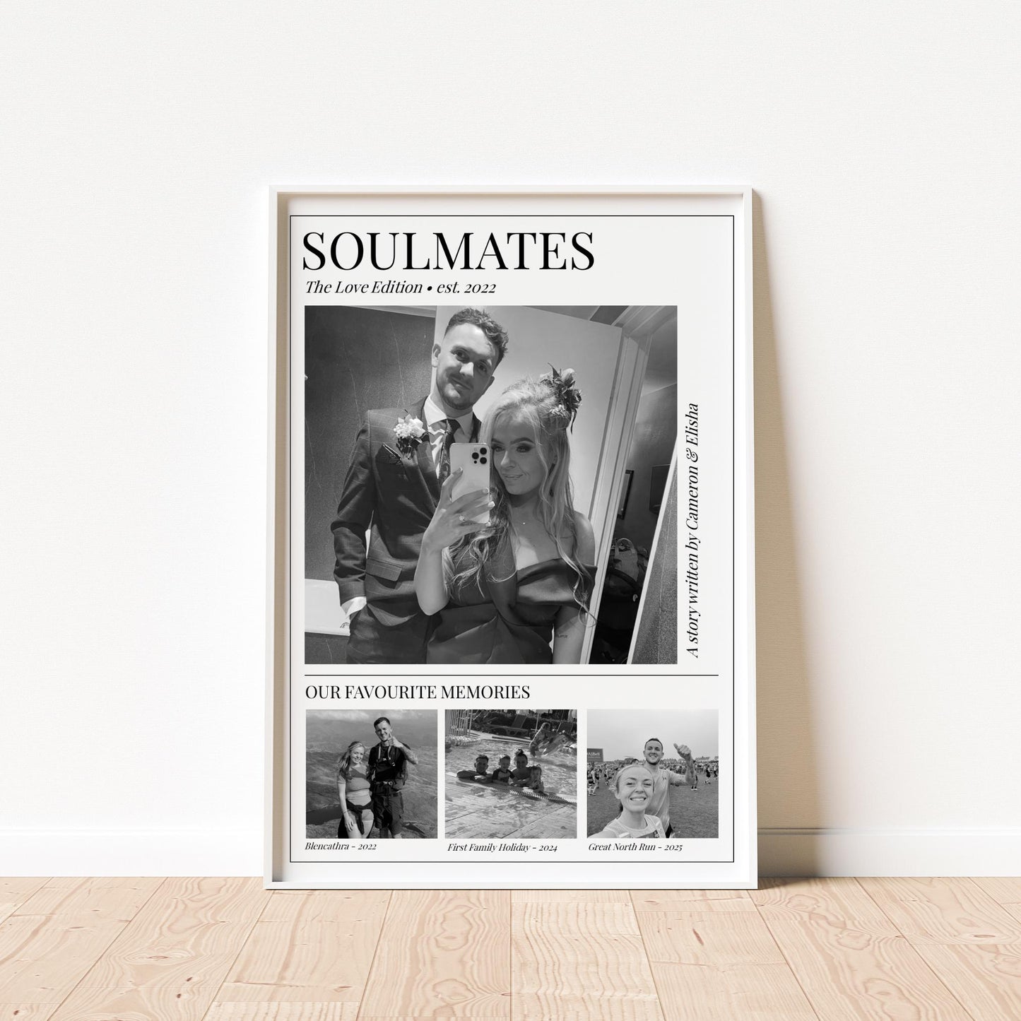 Soulmates Magazine-style photo collage, Personalised Couple Picture Gift, Modern Love Story Print, Romantic Present Valentines Anniversary