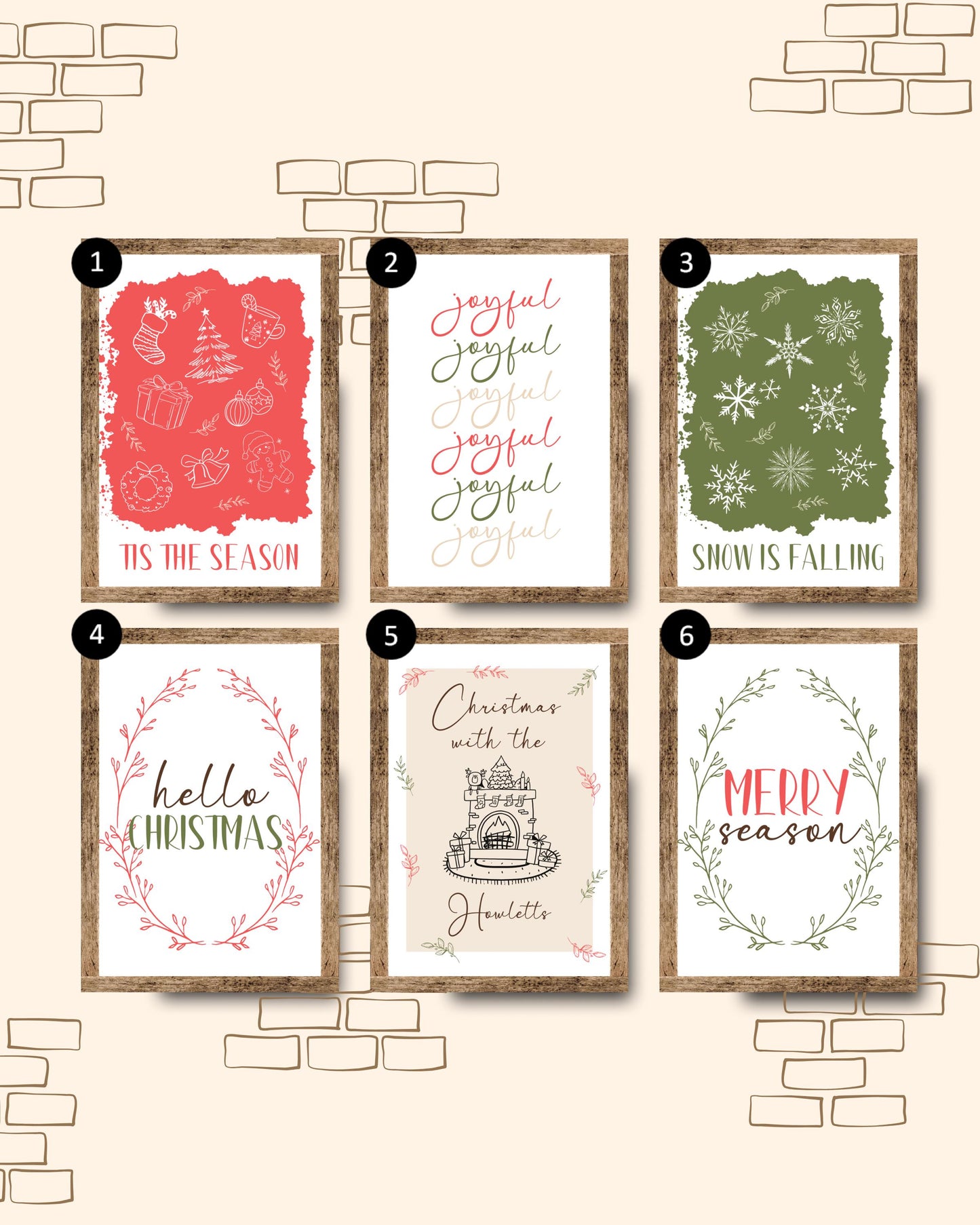 Personalised Christmas Wall Art Set, Festive Printables, Joyful Christmas Decor, Hello Christmas, Snow Is Falling, Cosy Holiday Print Set
