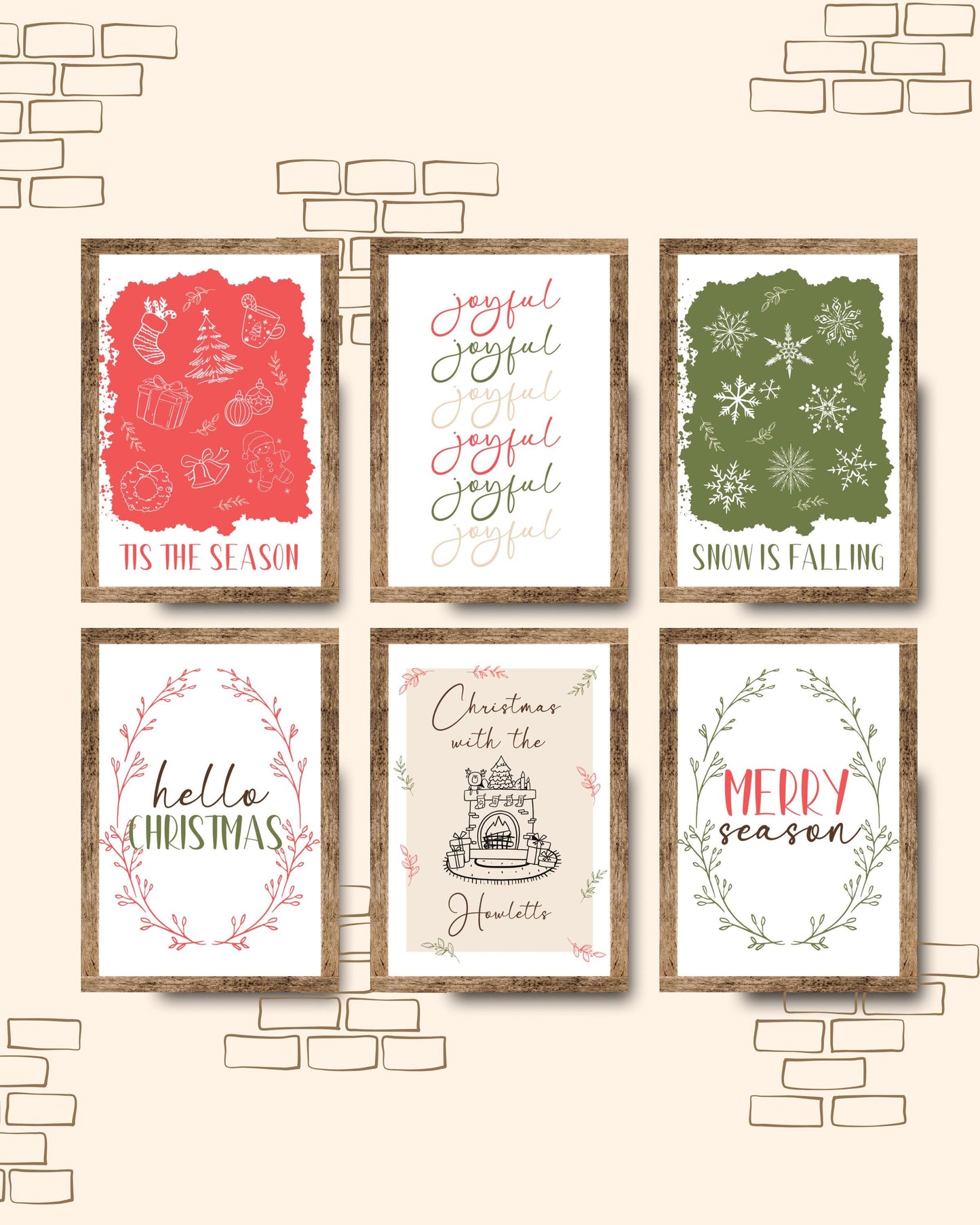 Personalised Christmas Wall Art Set, Festive Printables, Joyful Christmas Decor, Hello Christmas, Snow Is Falling, Cosy Holiday Print Set